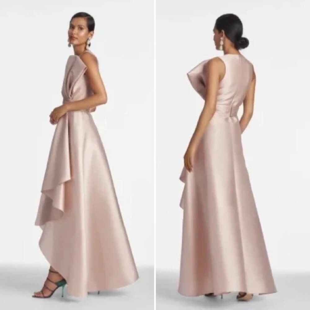 Sachin & Babi Size 4 Jenna Silver Peony Light Pink Bow High Low Maxi Gown Dress - Picture 3 of 3